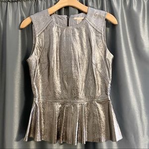H&M Silver Leather Peplum Top